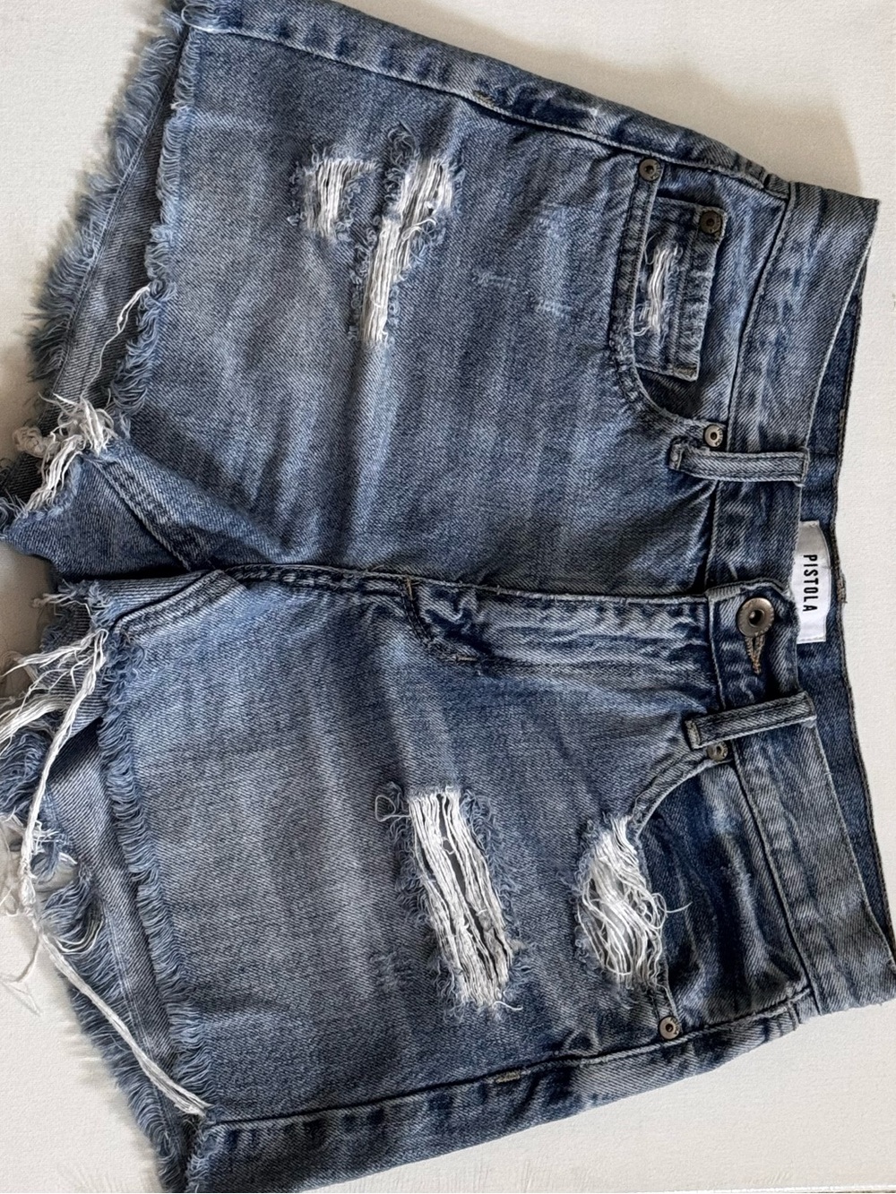 pistola Light Blue Distressed Denim Cutoff Shorts